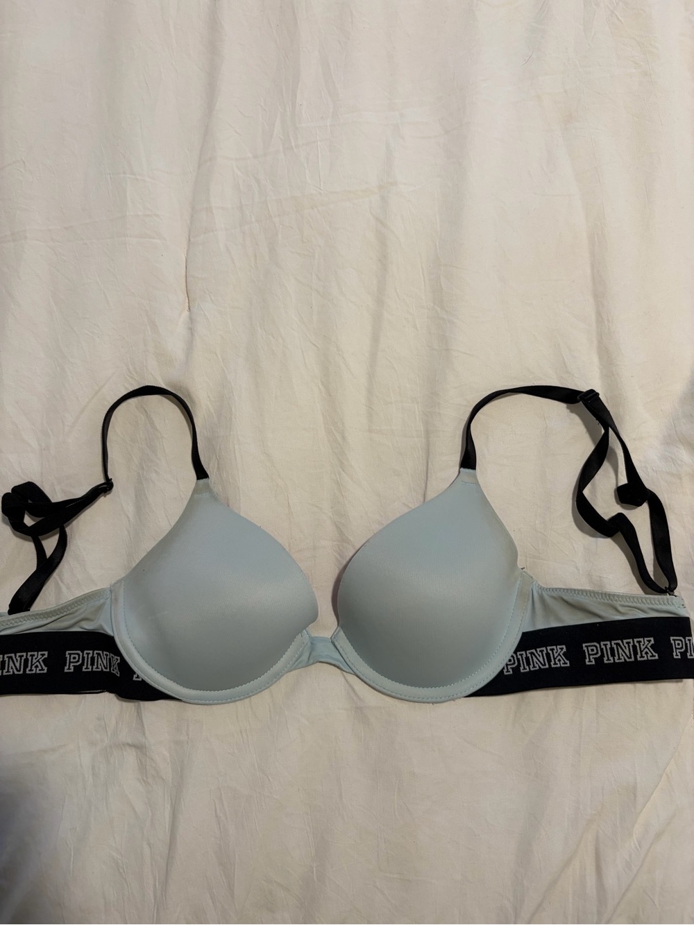 PINK Victoria's Secret Light Blue Wear Everywhere Bra with Black Logo Band